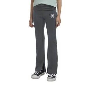 Converse Girls' Fold-Over Flare Leggings - Charcoal Gray Large